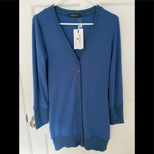 Long Snap-front Jersey Cardigan Ribbed Cuffs/Hem